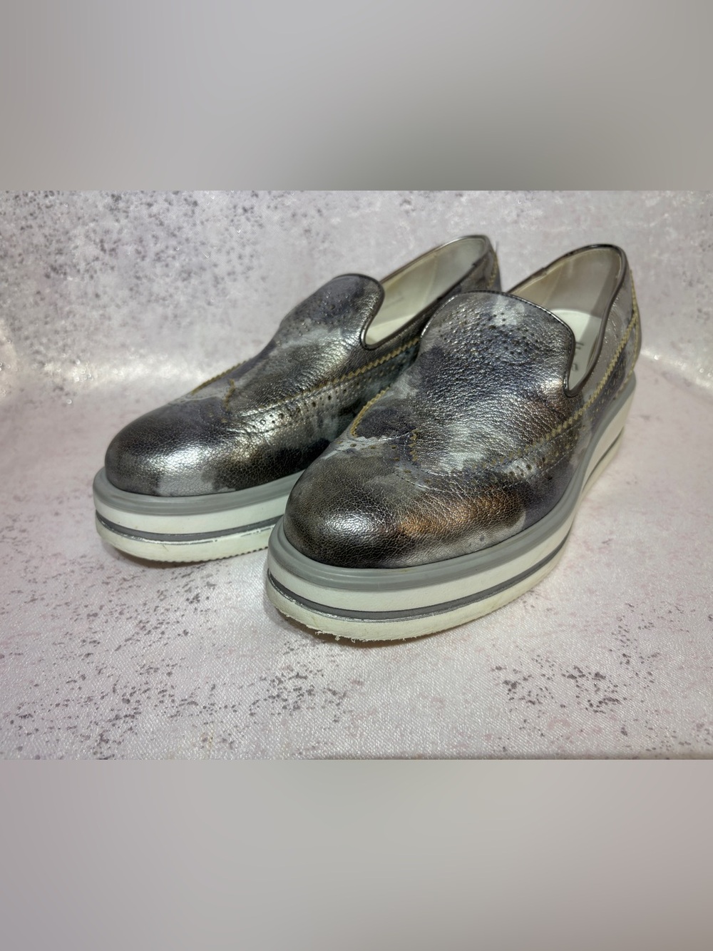 Hogan Metallic Silver Slip-On Platform Mules